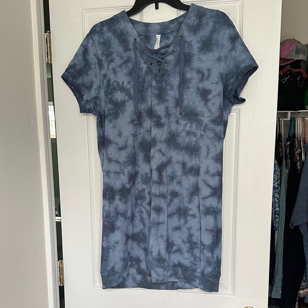 Blue Tie-Dye Lace-Up T-Shirt Dress- Ideology
